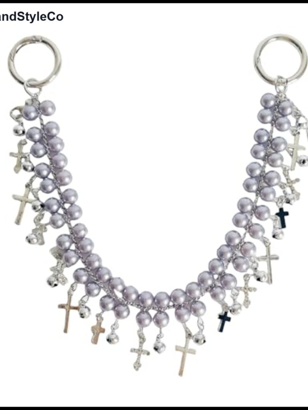 Pearl Beaded Chain Keychain Cross Charm for Handbag Purse Tote